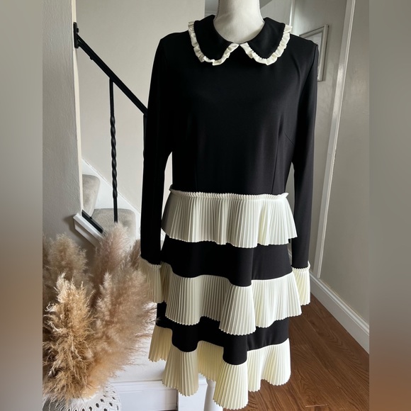 NWT Pleat Stripe Long Sleeve Dress - Picture 1 of 5